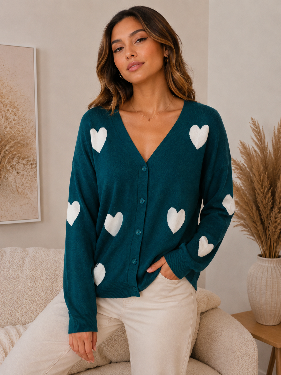 Cárdigan con estampas de corazones