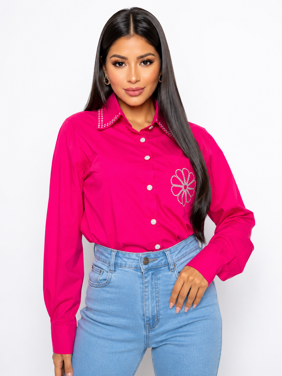 Camisa con brillos y strass