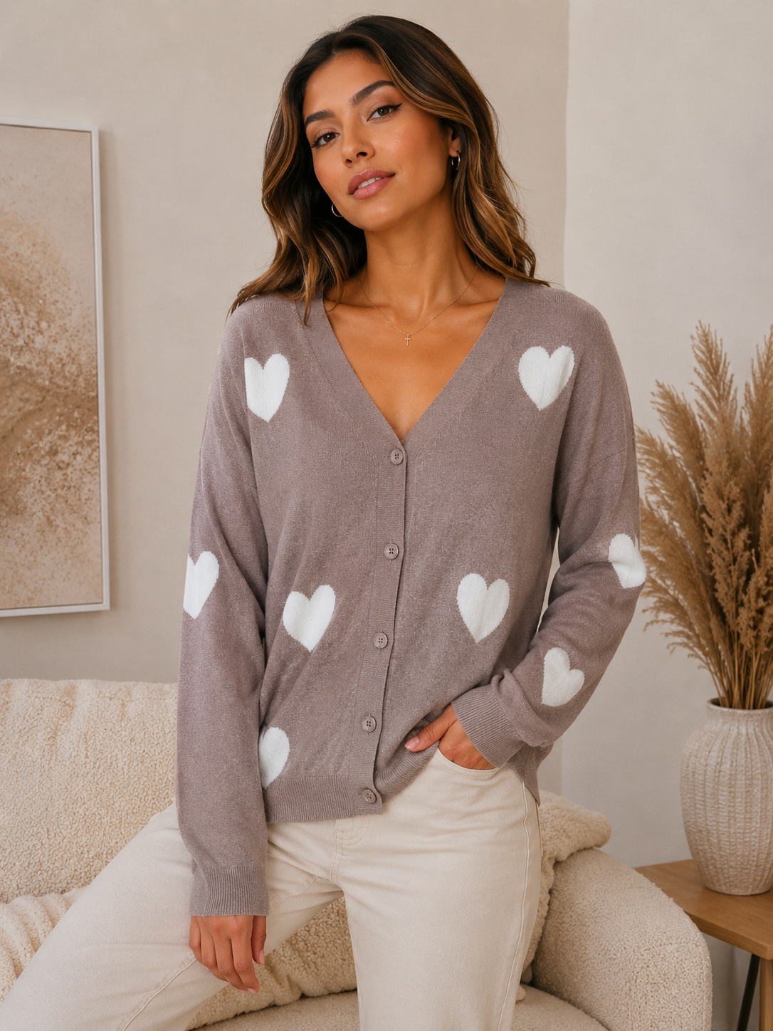 Cárdigan con estampas de corazones