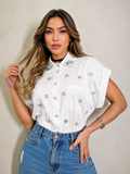 Camisa manga japonesa con pedrería