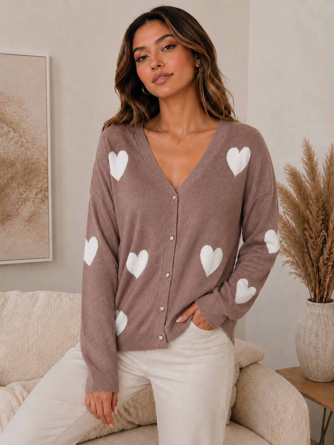 Cárdigan con estampas de corazones