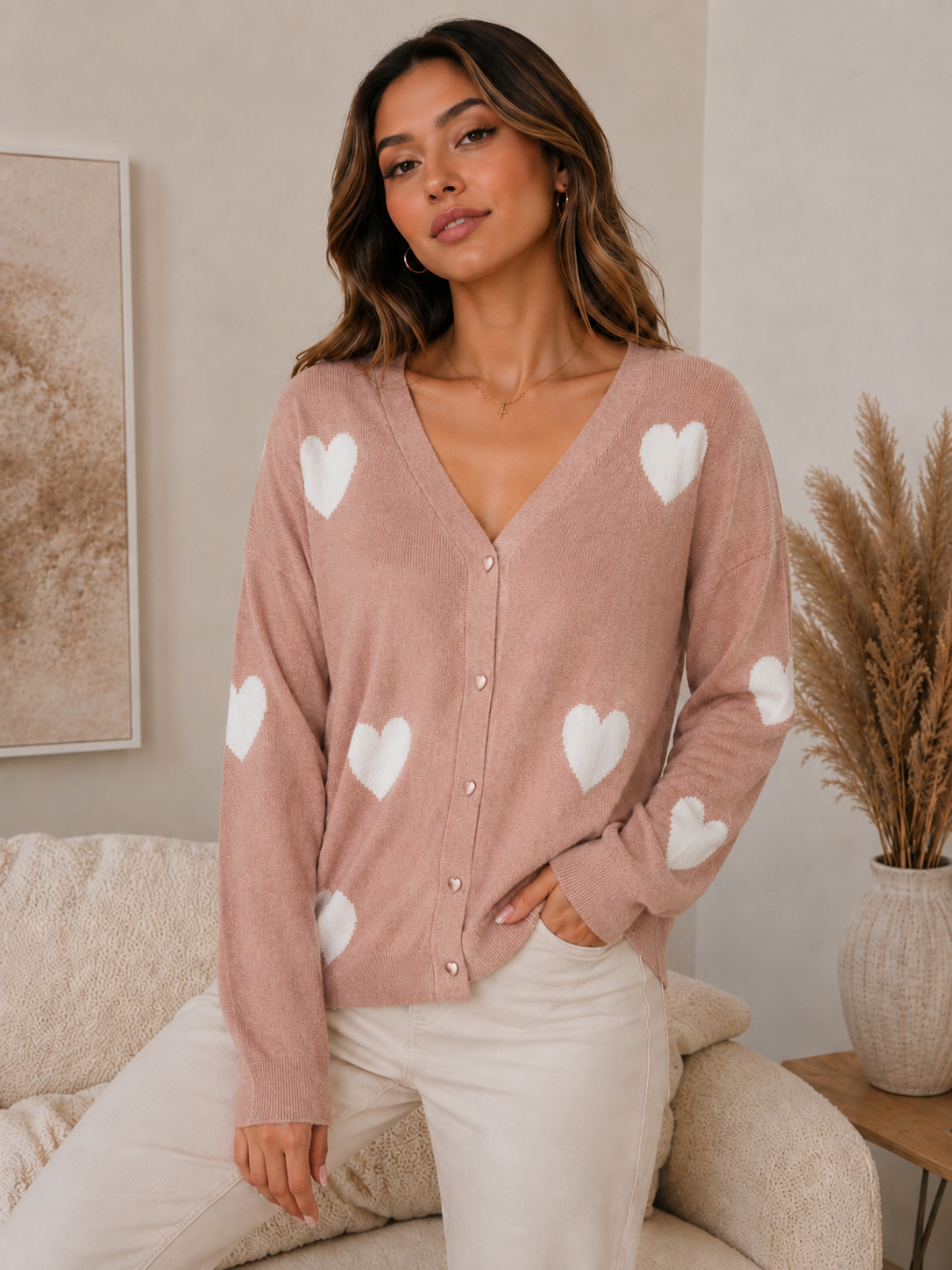 Cárdigan con estampas de corazones